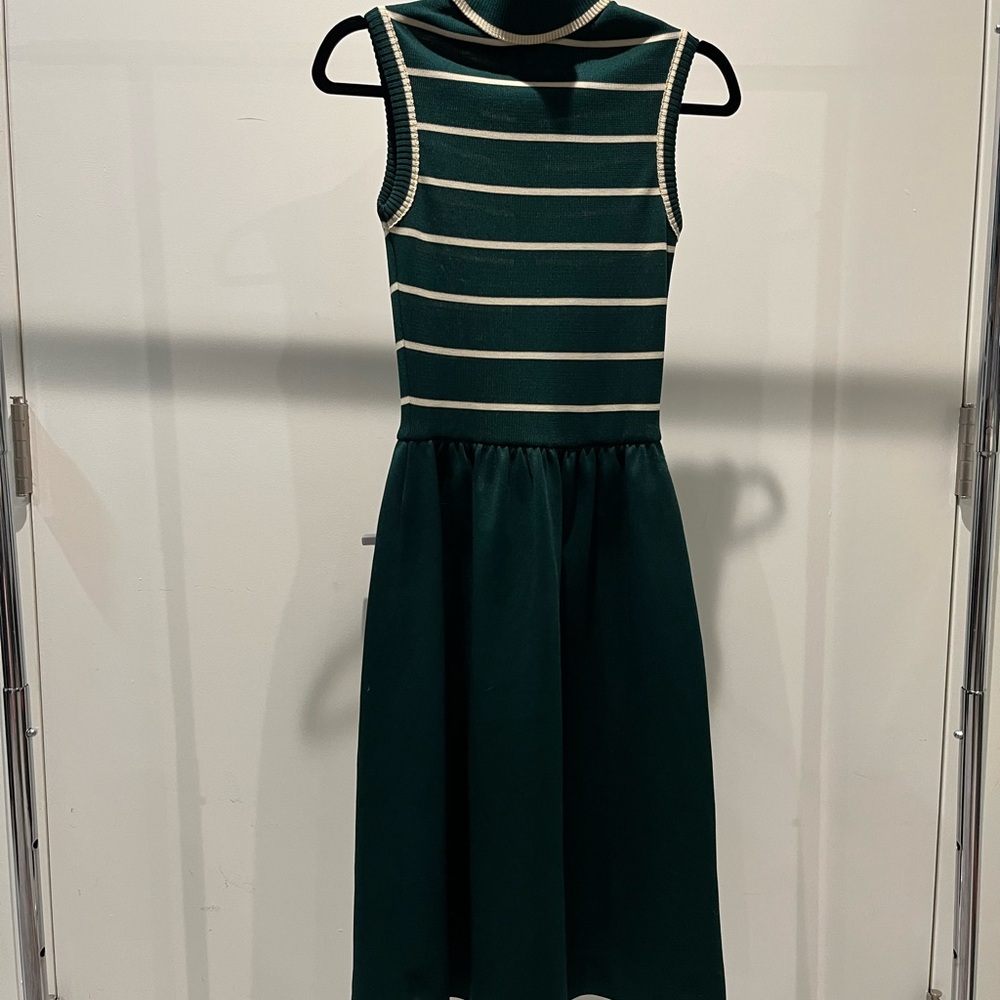 Green and White Striped Sleeveless Dress